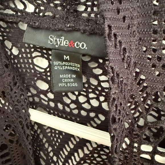 Style & Co Black Crochet Open Sweater M - Picture 3 of 4